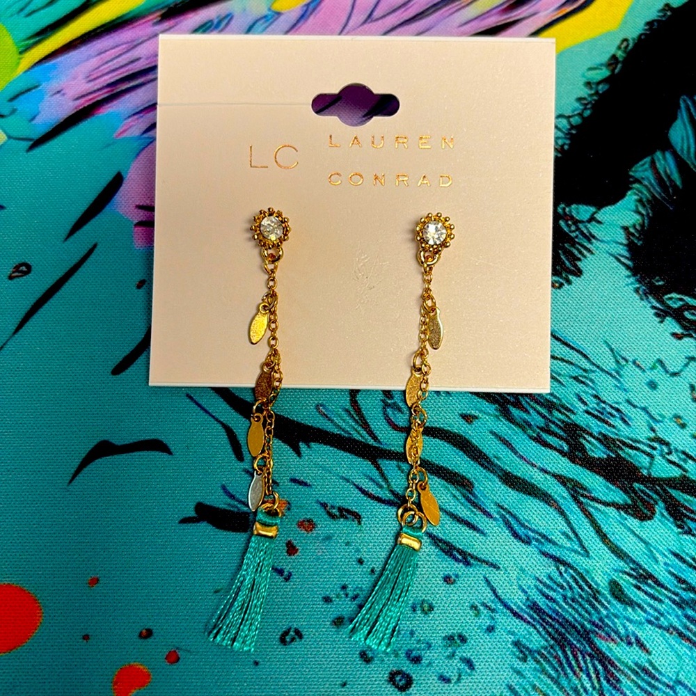 Lauren Conrad’s Cubic Zirconia Dangle Teal Tassel Earrings